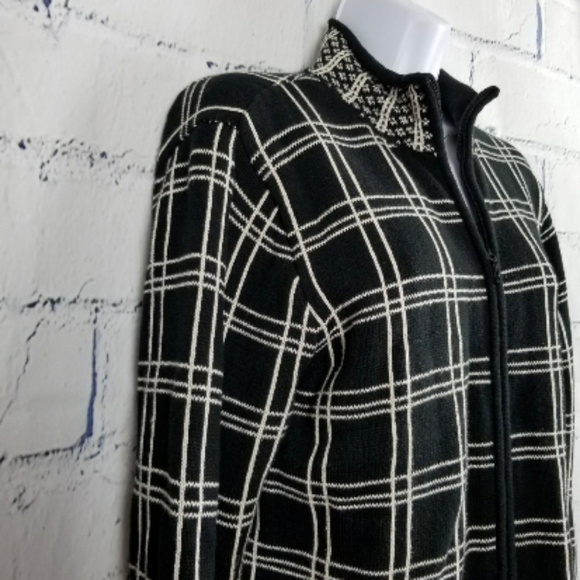 Talbots Cardigan Sweater Jacket Black White Plaid - Picture 5 of 8